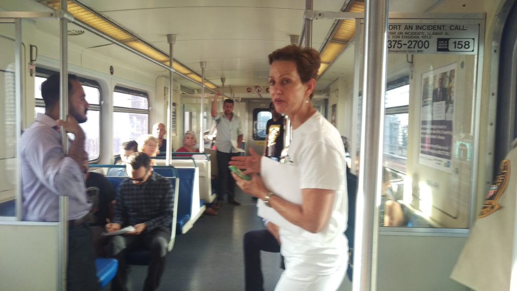 Meg Daly Presenting the Underline while riding on the Metrorail 