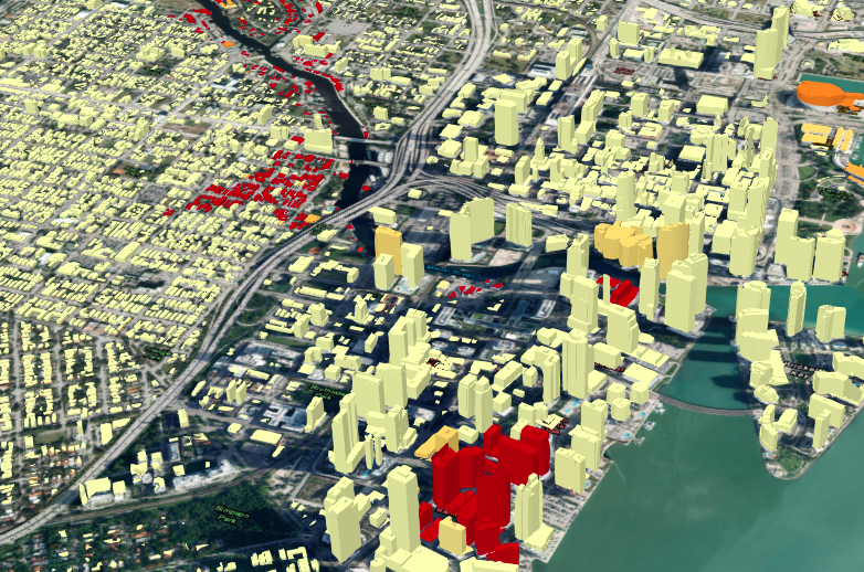 View of risk to buildings in Miami due to 4 feet of sea-level rise