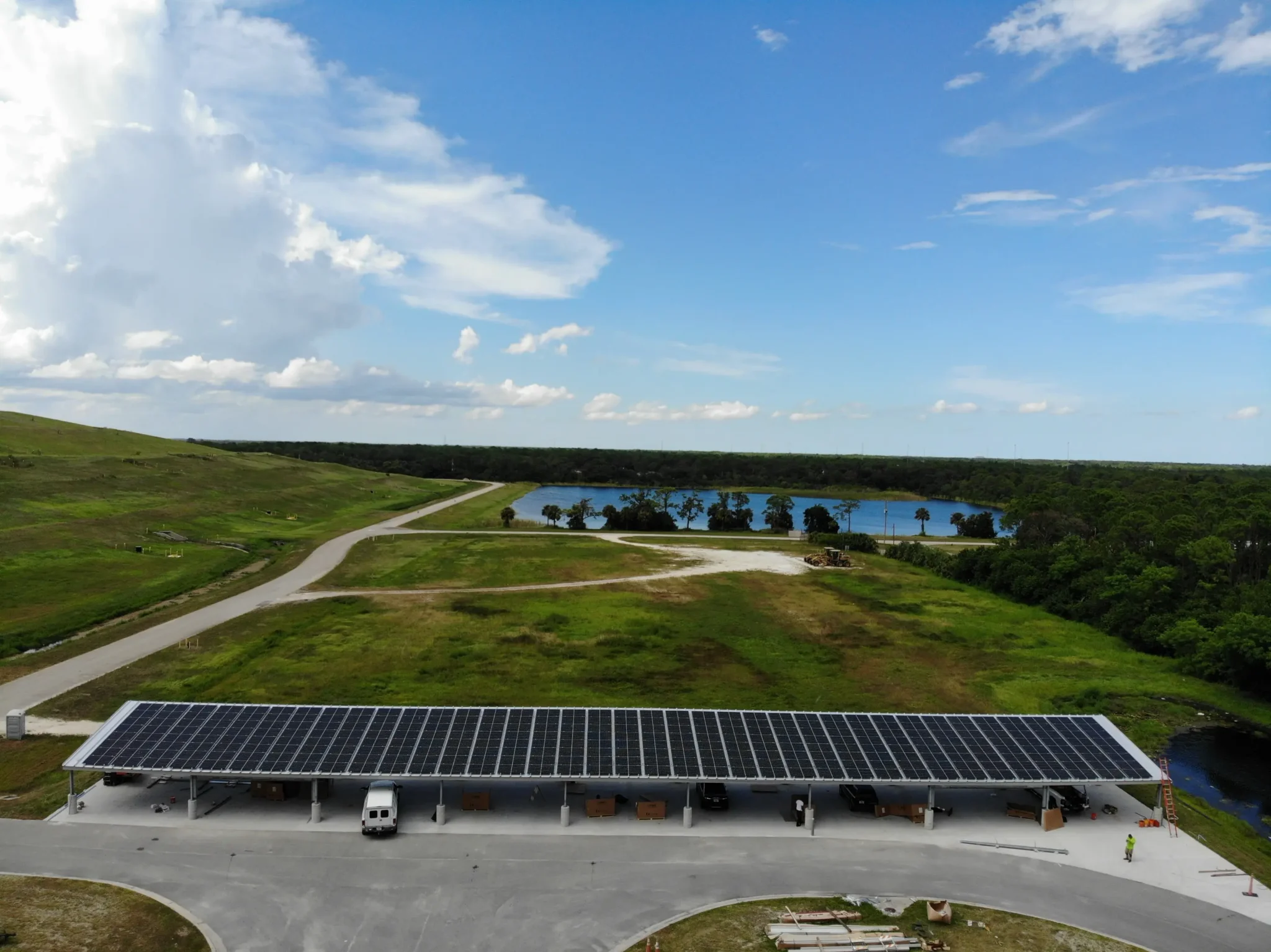 Brevard county waste awning solar panels looking out to sky