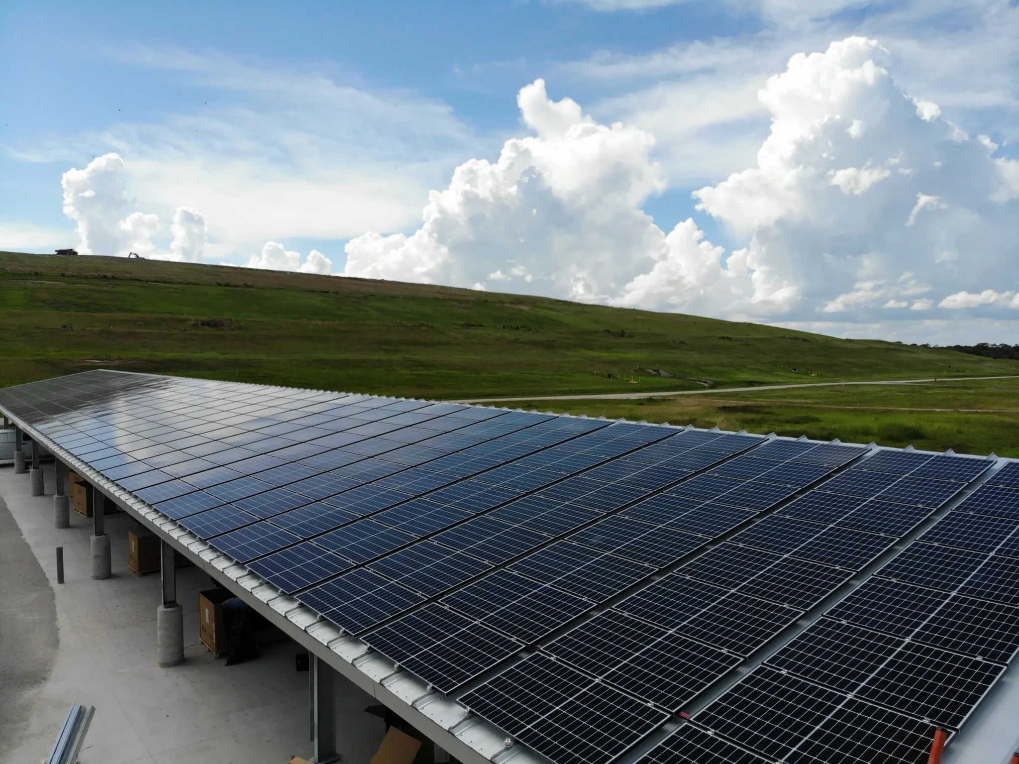 Brevard county waste awning solar panels looking out to sky close up